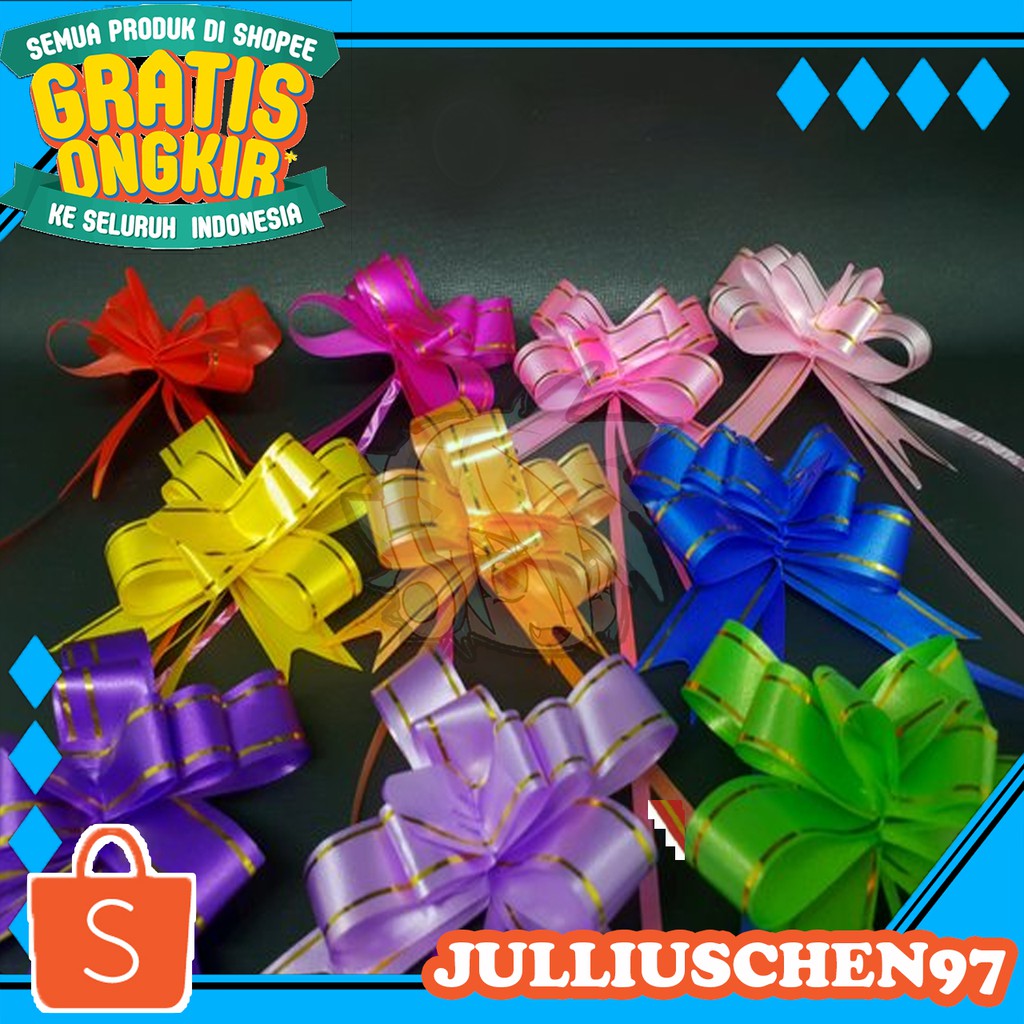

JJ CHEN Pita Tarik 10pcs Lis Emas 32mm Serut Besar Hiasan Parcel Natal Souvenir Pull Flower Ribbon