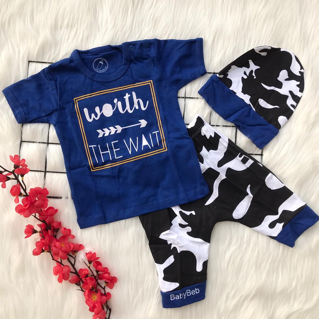 Baju setelan kaos celana topi lucu bestseller fashion anak bayi cowok laki murah -OSH MIX