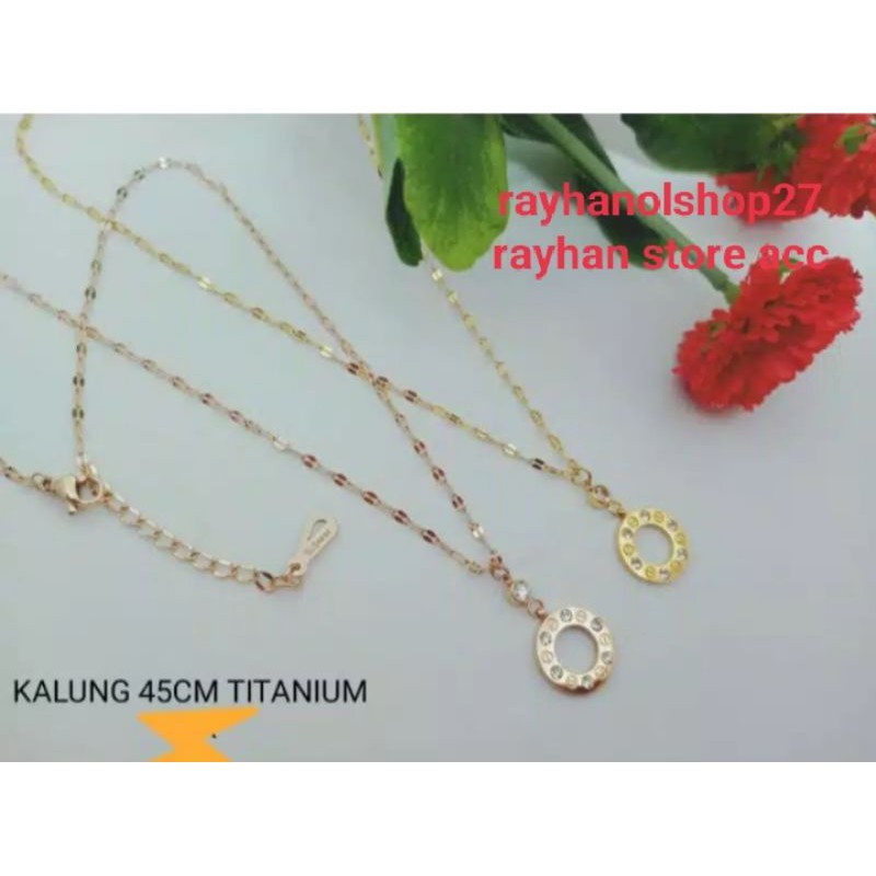 Kalung  Wanita Titanium bulat permata Terbaru lapis emas 24k Anti karat