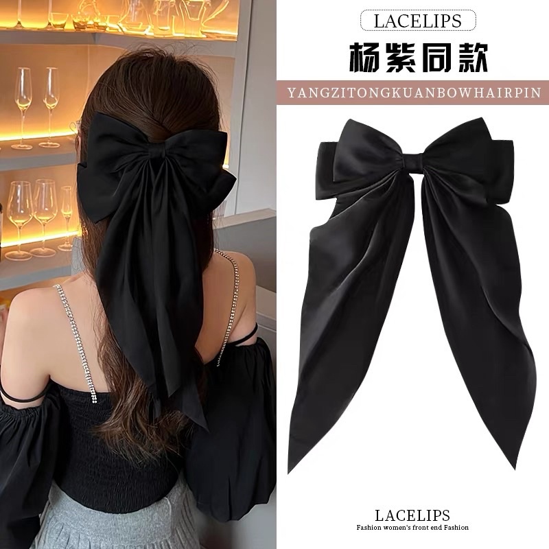 Delunashop Jepit Rambut Dasi Kupu-Kupu Klip pita panjang Wanita Korea Ribbon Long Big Bow Hairpin All-match Elegan Temperamen Baik Aksesori Impor Fashion Murah