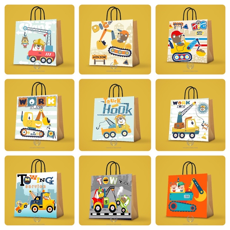 

Paper bag custom Excavator Tas kado Tas kertas Goodie bag Hampers Bungkus kado Hampers ultah Birthday party