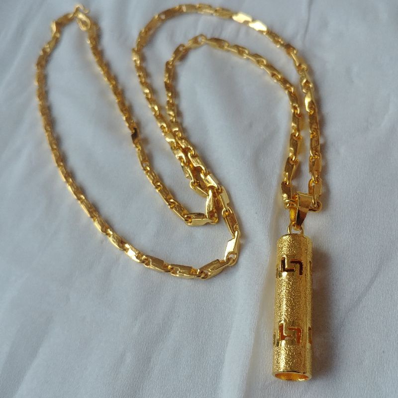 Kalung mesin liontin bambu lapis emas 24k