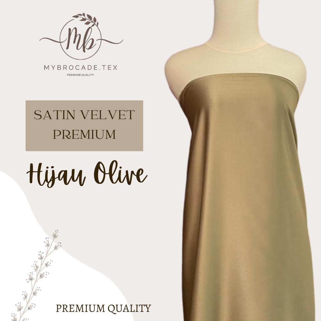 Kain Satin Velvet Premium Grade A Furing Brukat Meteran Warna Hijau Olive