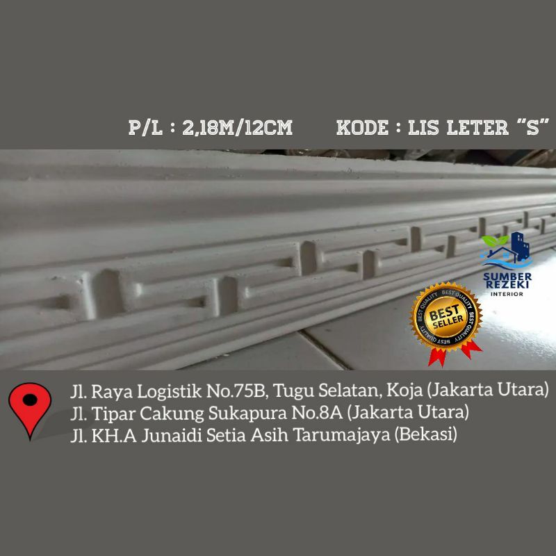 Lis/List Profil Gypsum Plafon, Motif Letter S 12cm