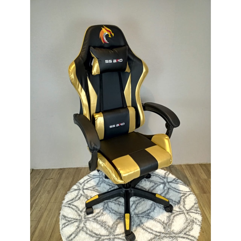 Bangku Gaming Kursi Gaming Chaho Chair Kursi Kerja Hidrolik Horizontal Footrest Kursi Balap-343 Gold No Footrest