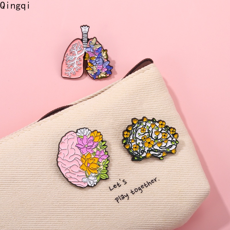 Lucu Otak Paru Jantung Enamel Pin Kreatif Bunga Organ Bros Kerah Lencana Kartun Bros Perhiasan Diy Hadiah