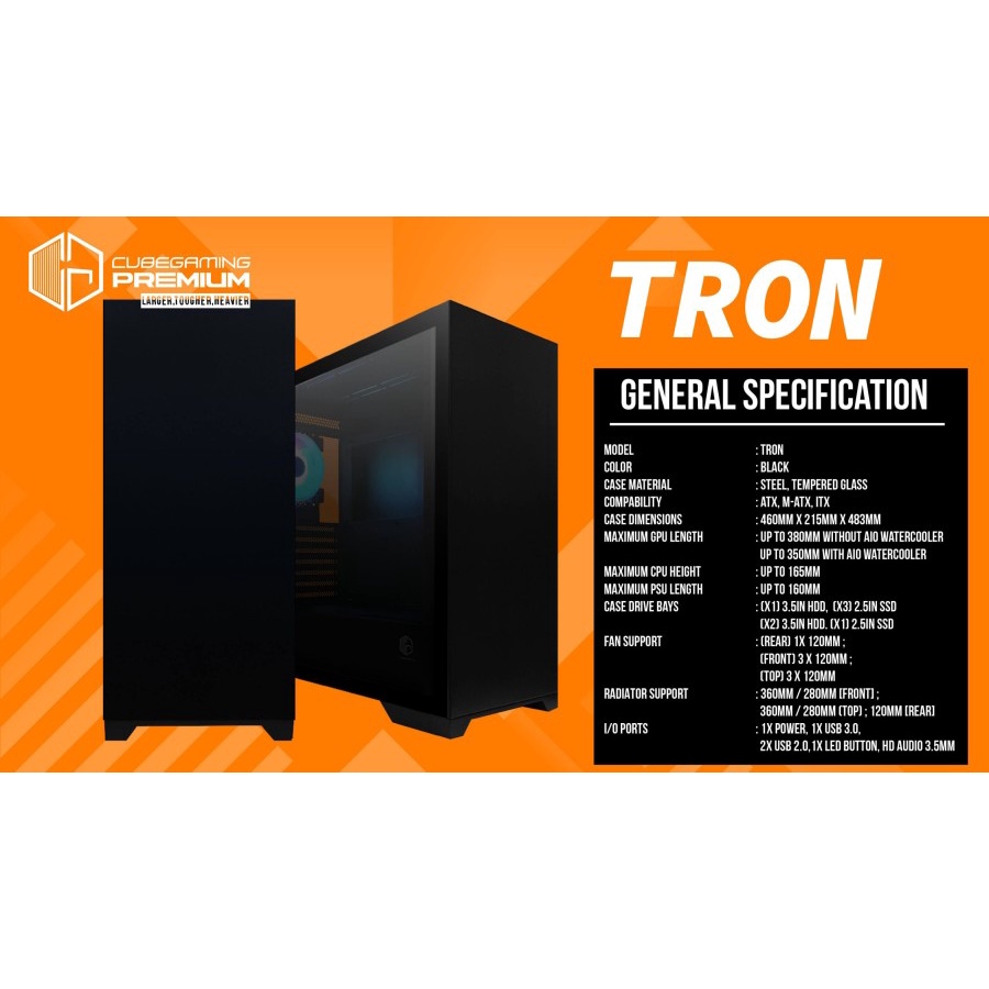 Casing CUBE GAMING PREMIUM TRON - ATX - TEMPERED GLASS