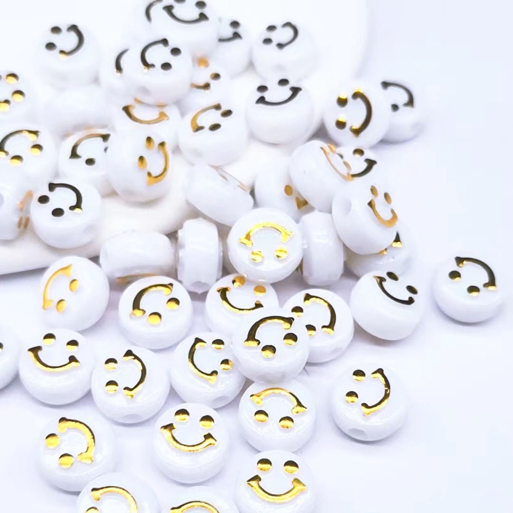 50pcs Manikmanik Spacer Longgar Motif Smiley Face Bahan Akrilik Ukuran 10mm