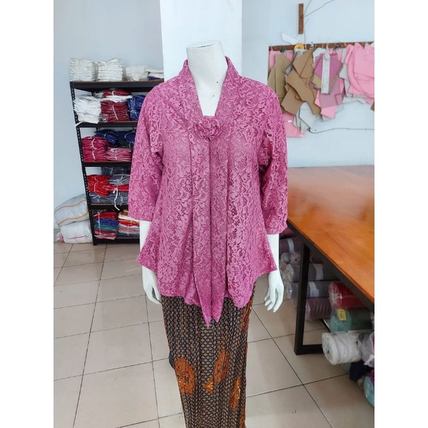 (BrL110) Kebaya floy BROKAT GLITTER & FOIL EMAS 7/8 lurus jumbo KeroncongBusana-PurplePink, GLITTER