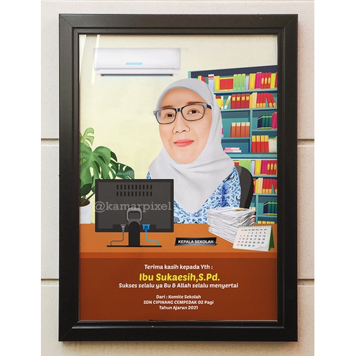 Karikatur Ilustrasi 1 Wajah dengan Cetak + Bingkai  A4 Unik Lucu Murah-2