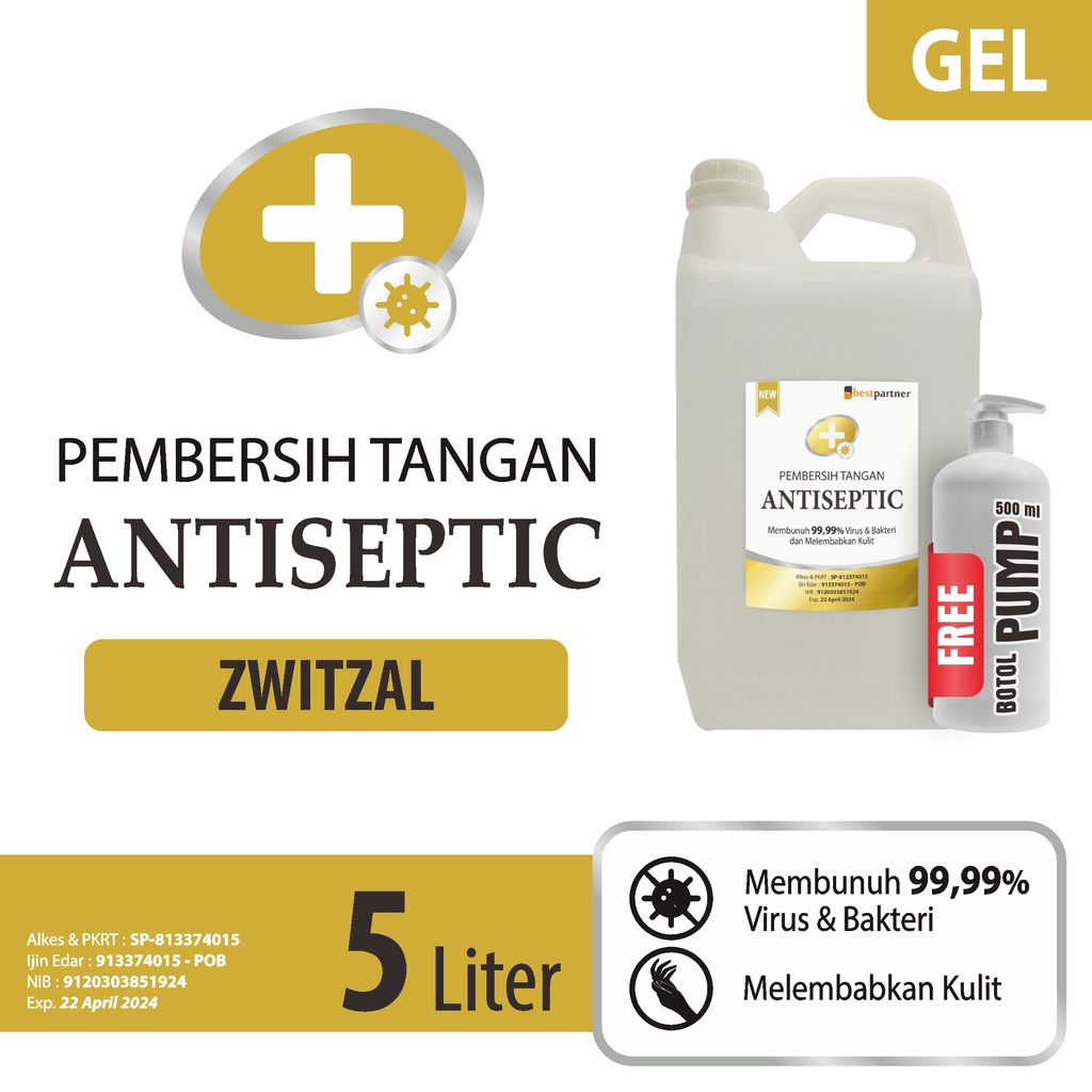 HAND SANITIZER GEL Antiseptic Putihan  NEW AROMA  Variasi Segar 5 LITER + FREE BOTOL PUMP