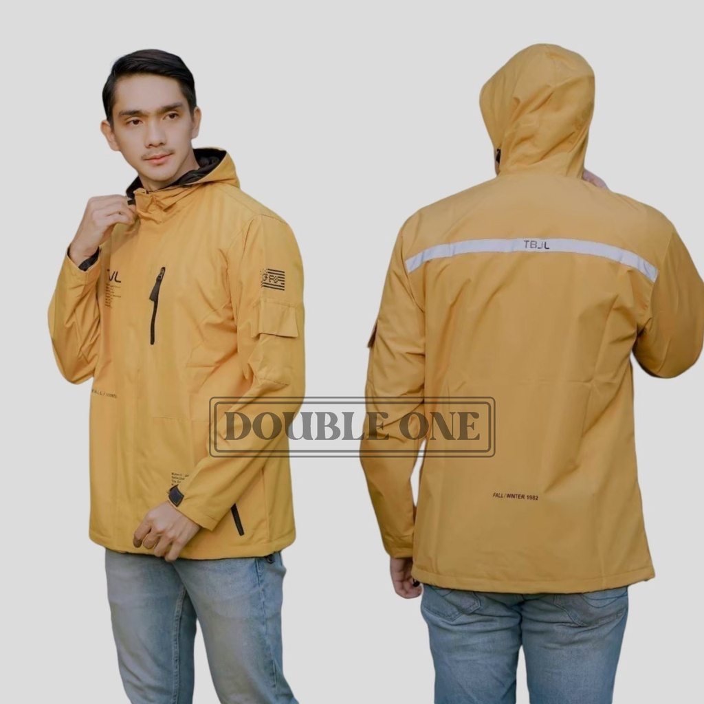 DOUBLE ONE - Jaket Pria Outdoor Taslan Original THE BOJIEL / Jaket Waterproof / Jaket Hoodie Parasut Pria / Jaket Hoodie Anti Air Kuning