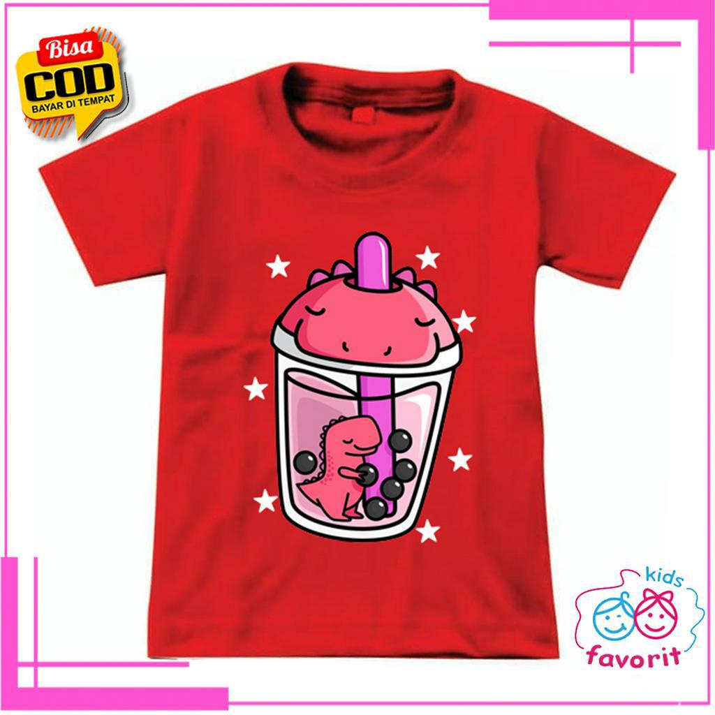 KAOS ANAK PEREMPUAN MOTIF BOBA  ATASAN ANAK CEWEK GAMBAR BUBBLE BOBA DINO TERBARU