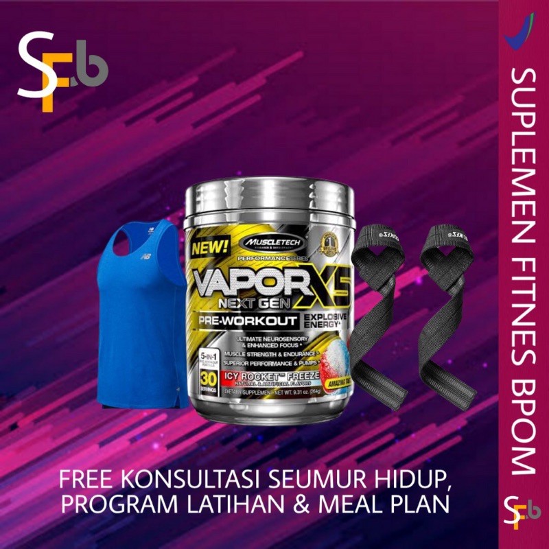 MUSCLETECH VAPOR X5 PRE WORKOUT 30 SERVING SUPLEMEN GYM MAKANAN FITNES STAMINA WORKOUT POWER