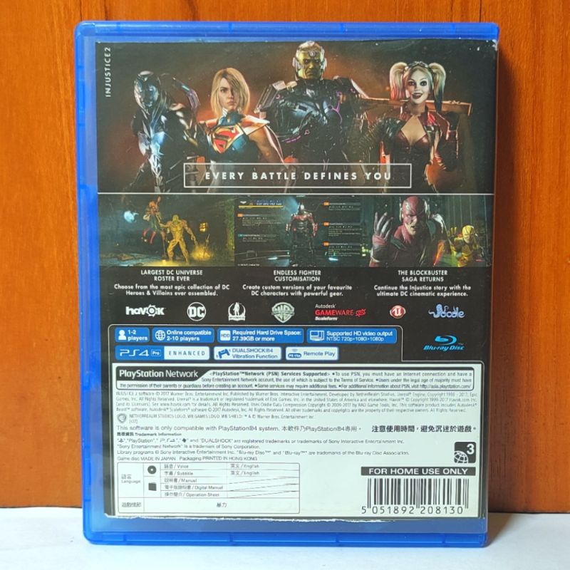 Injustice 2 PS4 Kaset Injustice II Playstation 4 PS 4 5 In Justice CD BD Game Games Super Man Super Heroes Hero DC Leagues League Comic Comics PS4 PS5 Region 3 Reg Asia Batman Bat man superman spiderman super marvel avengers anak mainan