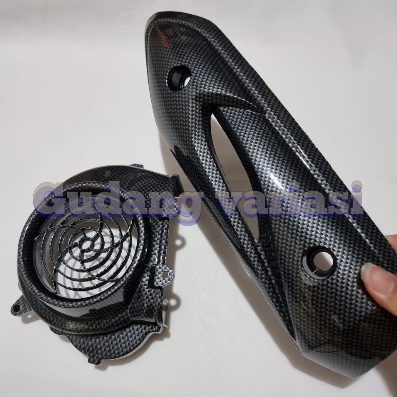 Paket Cover Tutup kipas Dan TUTUP knalpot Karbon carbon beat Karbu lama