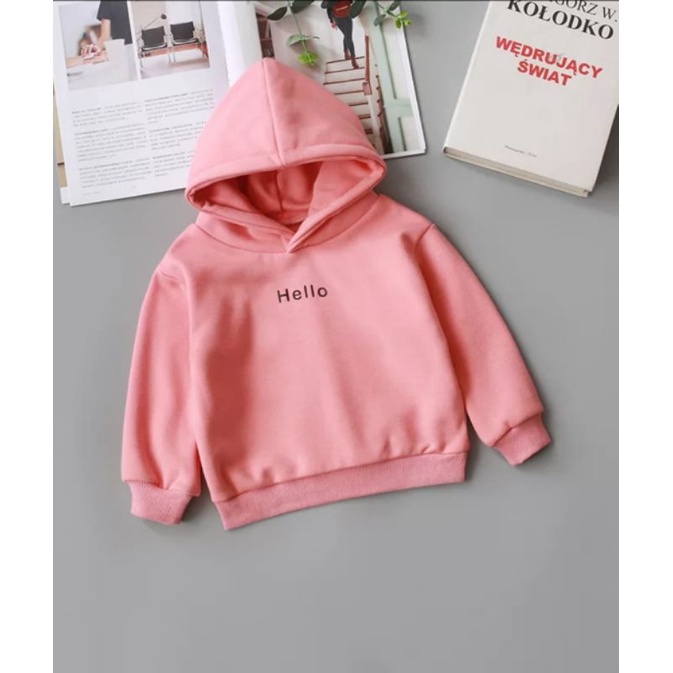 HELLO BORDIR HOODIE ANAK FLEECE UNISEX TEBAL TERBARU'