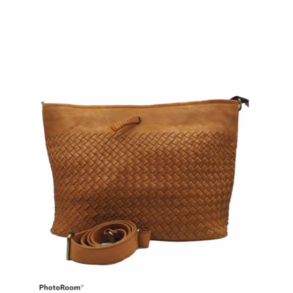 Tas kulit sapi asli murah Model Slempang wanita Devina Anyam Miring