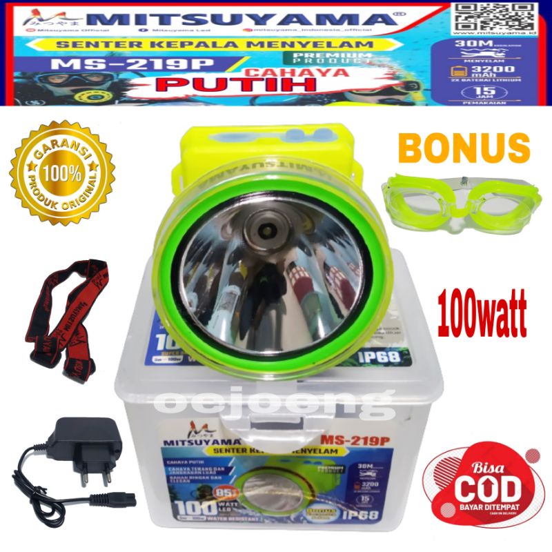 Senter Kepala Diving/Menyelam/selam MATSUYAMA MS-219P MS-219k 100 Watt Super Terang LED Putih/Kuning