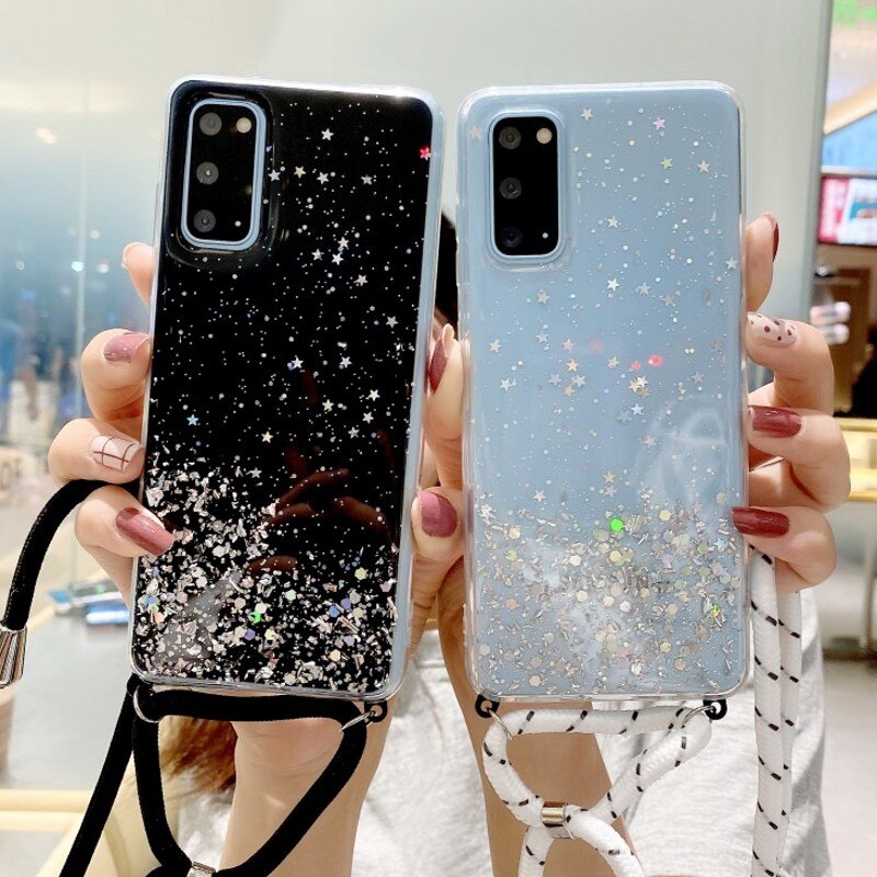 Case Silikon Glitter Dengan Kalung Untuk Samsung Galaxy