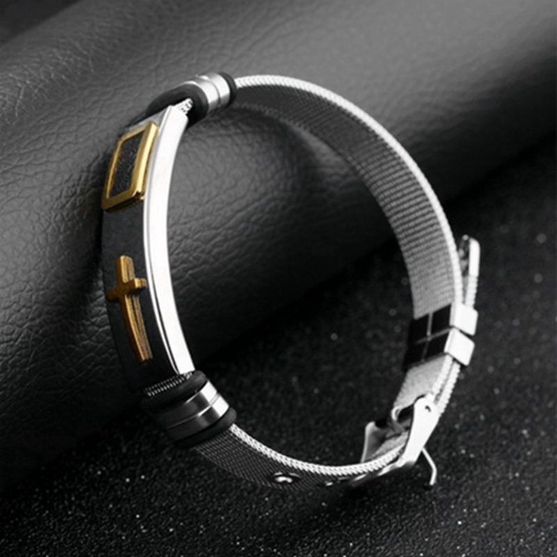 Gelang Bahan Stainless Steel Warna Emas Dan Silver Gaya Hip Hop Punk Untuk Pria