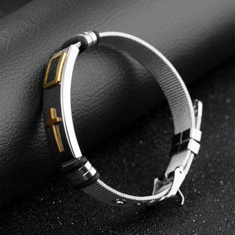 [Z H Perhiasan] Hip Hop Rock Retro Pria Fashion Stainless Steel Silikon Salib Gelang Pesta Perhiasan Aksesoris 17.5 Cm~21 cm