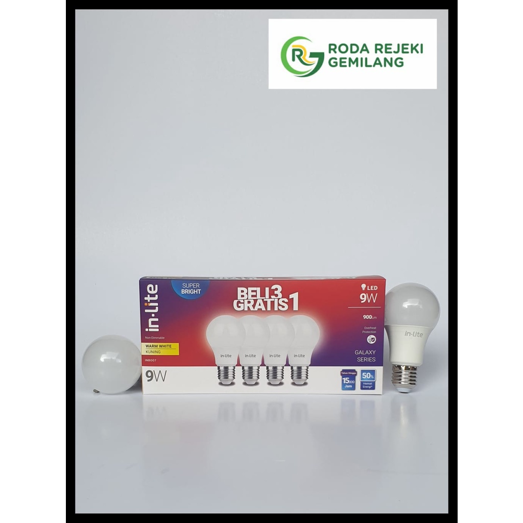 LAMPU BOHLAM/BOLAM LED PAKET HEMAT 3 GRATIS 1 INLITE GALAXY 9 WATT KUNING/WARM WHITE