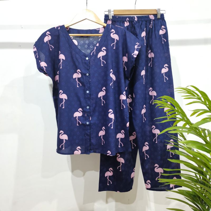 PIYAMA KANCING HITS NON KERAH/V-NECK PIYAMA KANCING BUSUI | PIYAMA RAYON | HOMEWEAR-NK AH