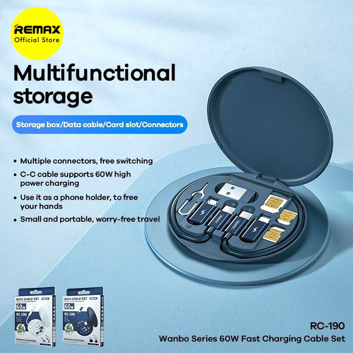 Remax Wanbo Set Travel 4 in 1 Multifungsi Kabel Cas 3A Fast Charging Phone Holder dan Slot MIcro SD