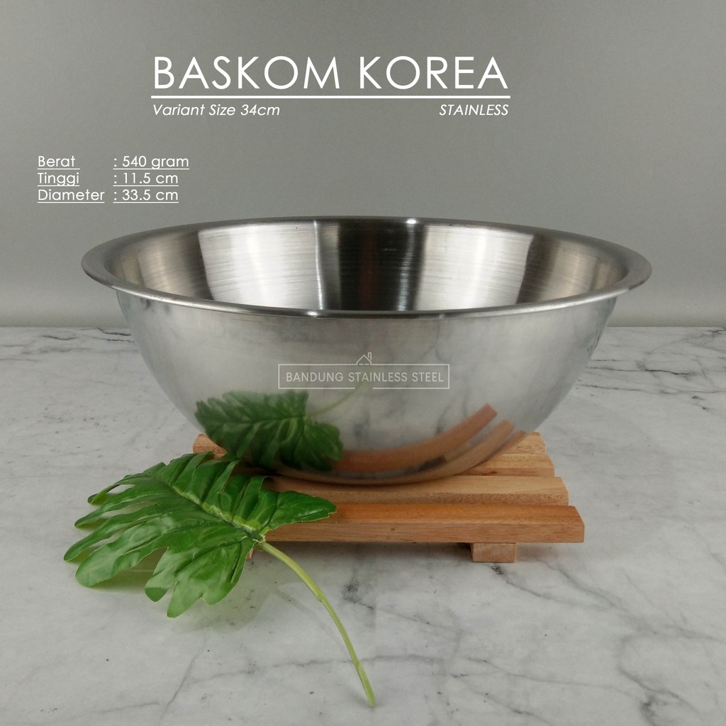 Baskom Korea stainless steel 34cm elegan tebal dov mixing bowl