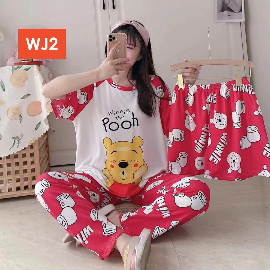 LAPAGO - Piyama Dewasa Wanita Perempuan Import Celana Pendek Celana Panjang - Baju Tidur Kartun Wanita Dewasa 2021-WJ2 -  Pooh Merah