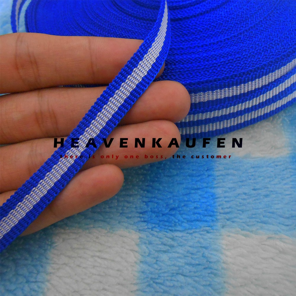 Tali Webbing Lanyard 1 cm Warna Biru List Silver Meteran