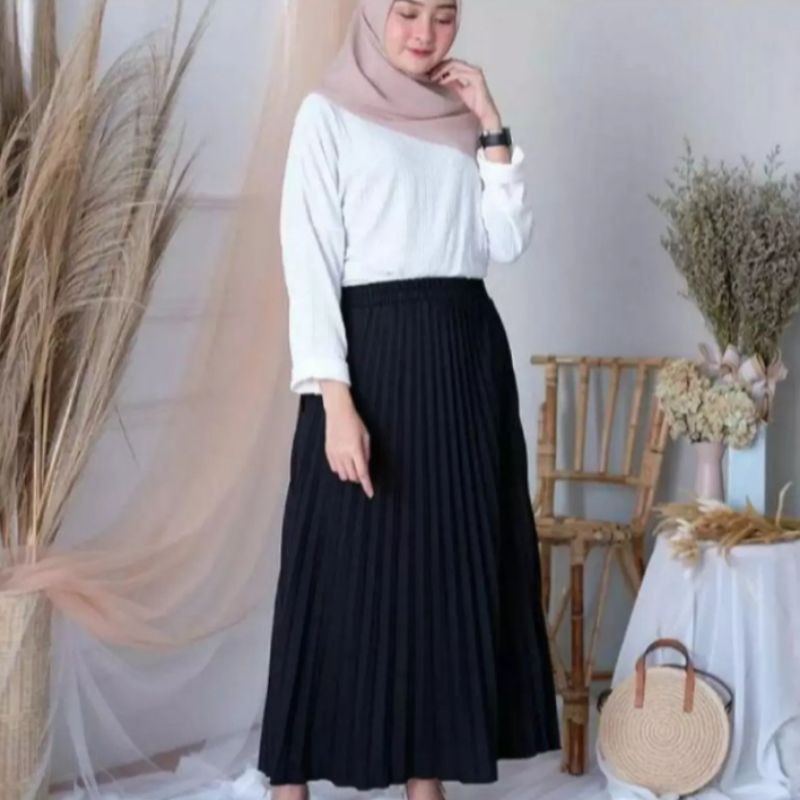 ROK WANITA PLISKET KOREA/ROK PLISKET KWALITAS PREMIUM/ROK PANJANG WANITA