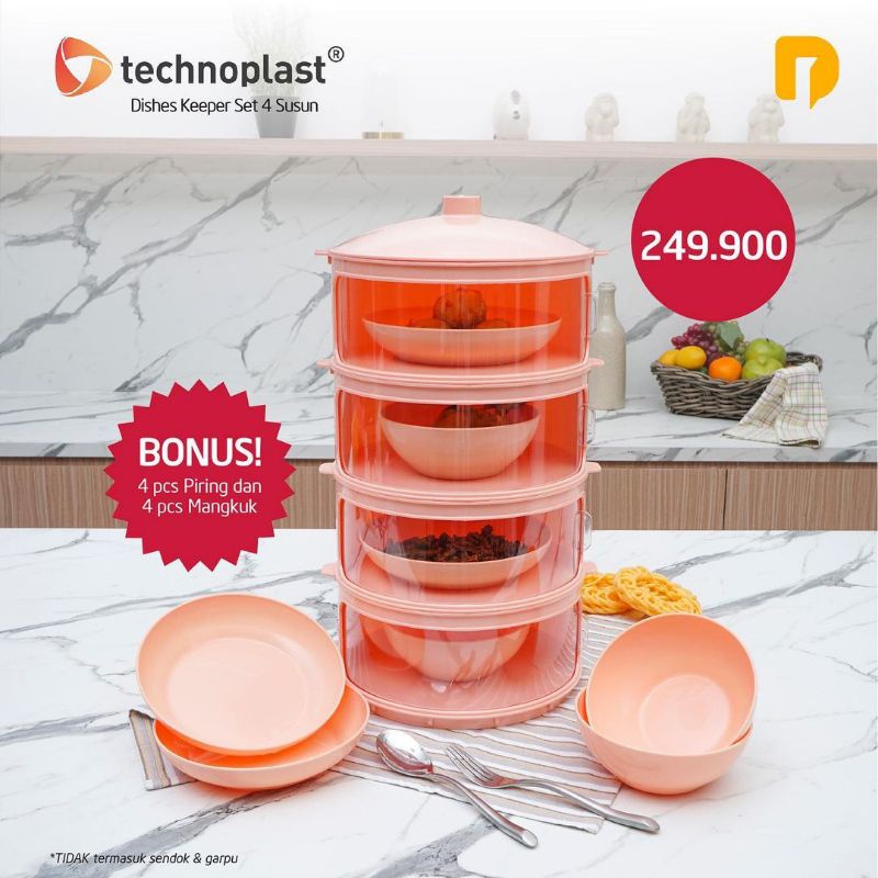 Technoplast Dishes Keeper Set 4 Susun / Tudung Saji Kekinian / Tudunv Saji 4 Susun