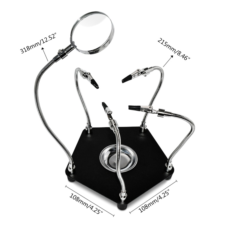 Kiss Solder Helping Hands PCB Circuit Board Holder Dengan Lampu Pembesar LED 3X Flexible Metal Arms Electronic Repair