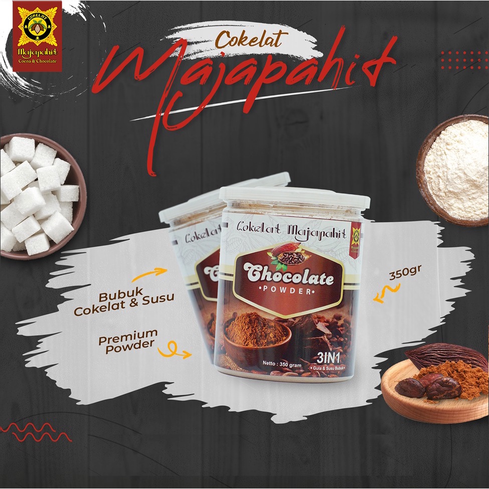 

Coklat bubuk 3 in1 (Cokelat Susu Gula) 350 gram Toples by Cokelat Majapahit/Coklat Sehat Tanpa Pengawet