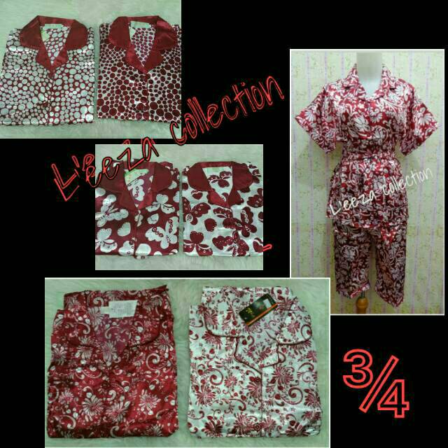 Piyama Satin motif batik celana ¾ (free belt/kimono)