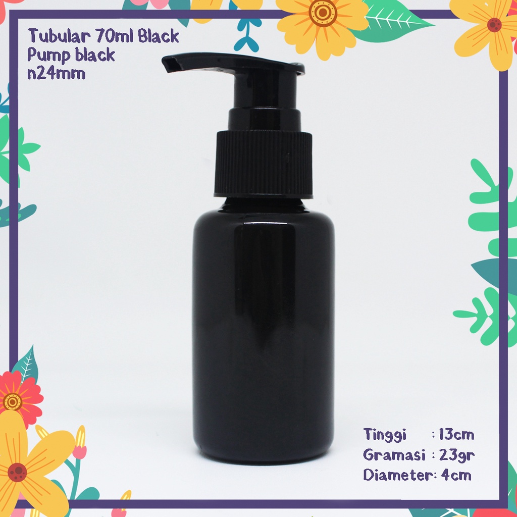 BOTOL PLASTIK TUBULAR 70ML HITAM TUTUP PUMP HITAM N24 TEBAL MURAH IMPORT NECK24 HAND BODY LOTION GEL