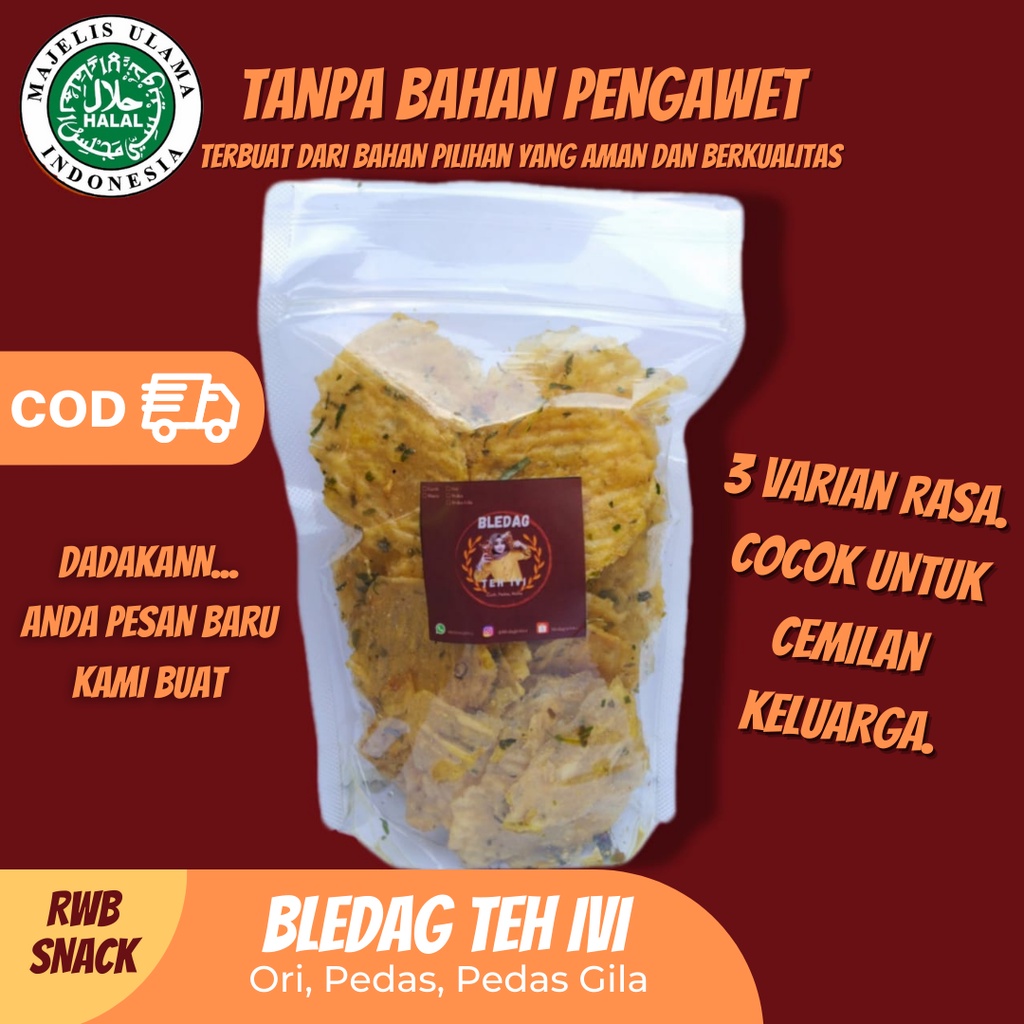 

Cemilan Snack Pedas Beledag Teh ivi Kecimpring Pedas Kriuk Cikruh Renyah Krispi