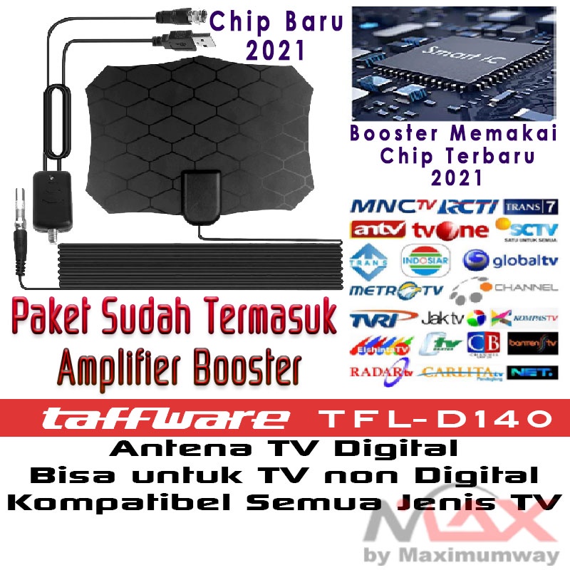 Antena TV Digital DVB-T2 4K High Gain 25dB Indoor Dalam Rumah Tv Led Lcd + Amplifier Booster Penguat Sinyal TV Bisa untuk TV non Digital, TV Tabung, TV Lcd, TVBOX, Receiver Digital, Set Top Box Digital, Android TV, Smart TV