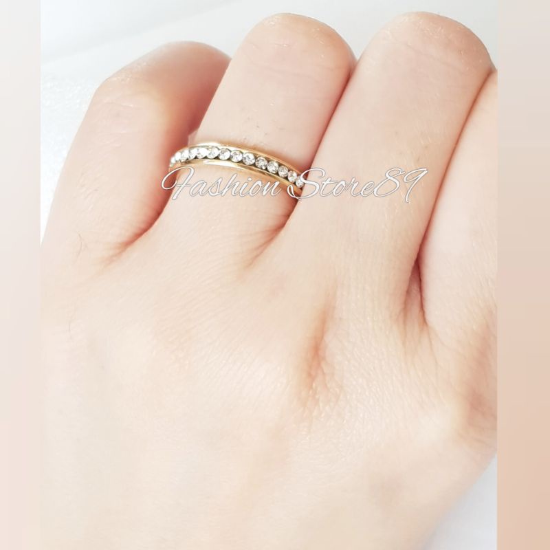 Cincin Titanium Permata Full impor Antikarat perhiasan Titanium Ring Full permata Gold silver Impor
