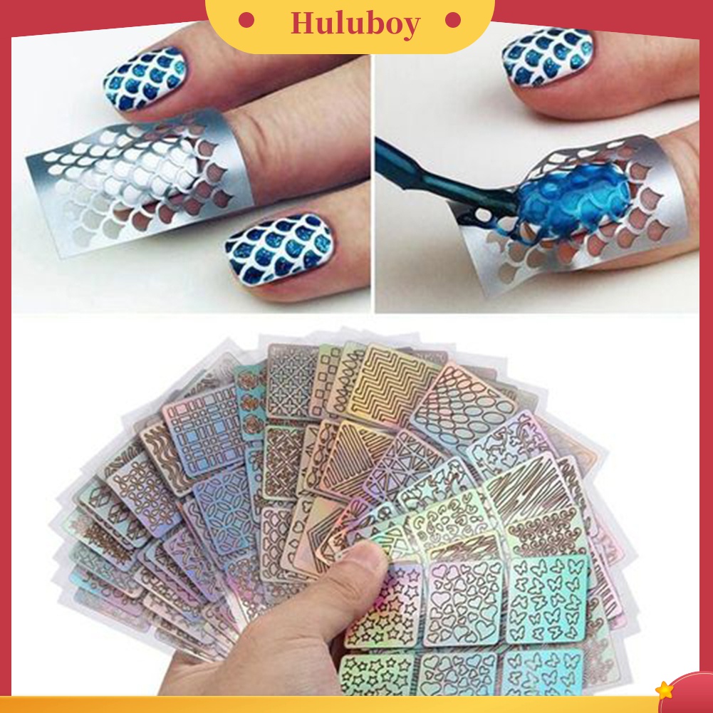 Huluboy Huluboy♡ 6 / 12 / 24 Lembar Stiker Cetakan Stensil Hollow Bahan Vinyl Untuk Nail Art DIY