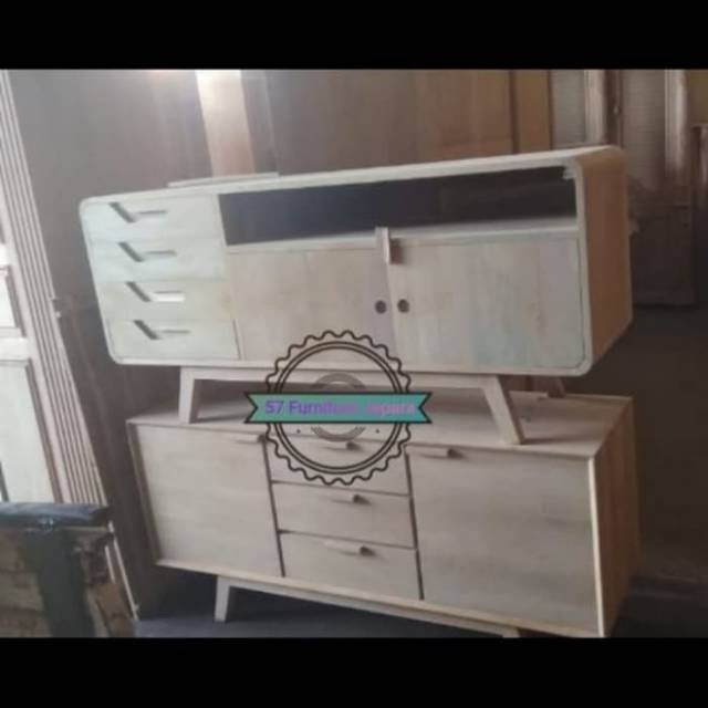 Lemari Rak Tv Bupet Hias Pajangan Ruang Tamu Jati Mentahan