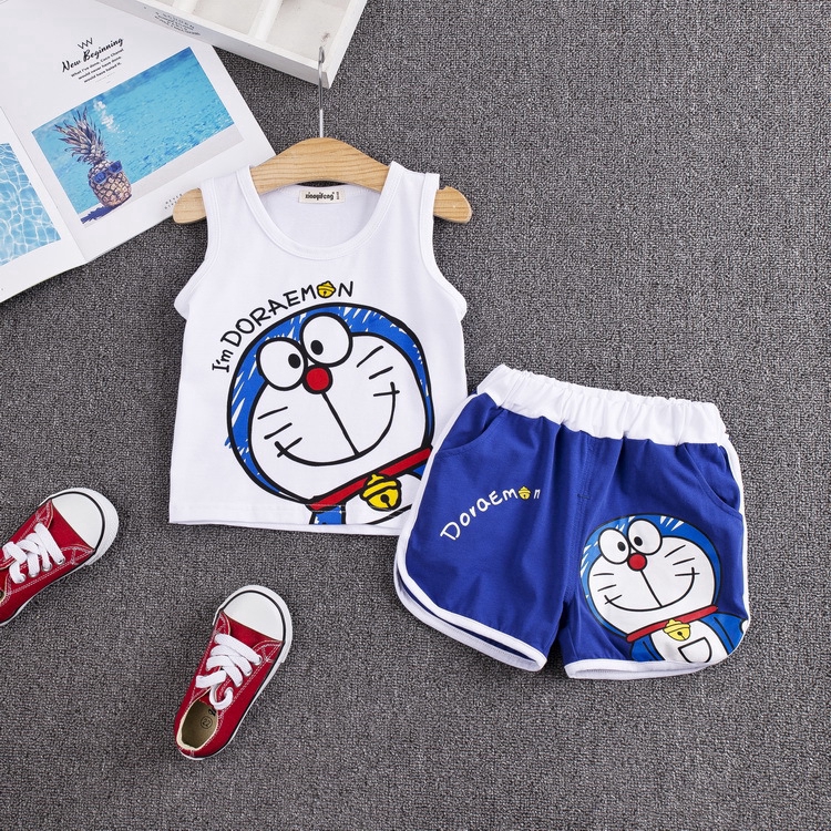 Set 2Pcs Kaos T Shirt Casual Gambar  Doraemon  dengan Celana  