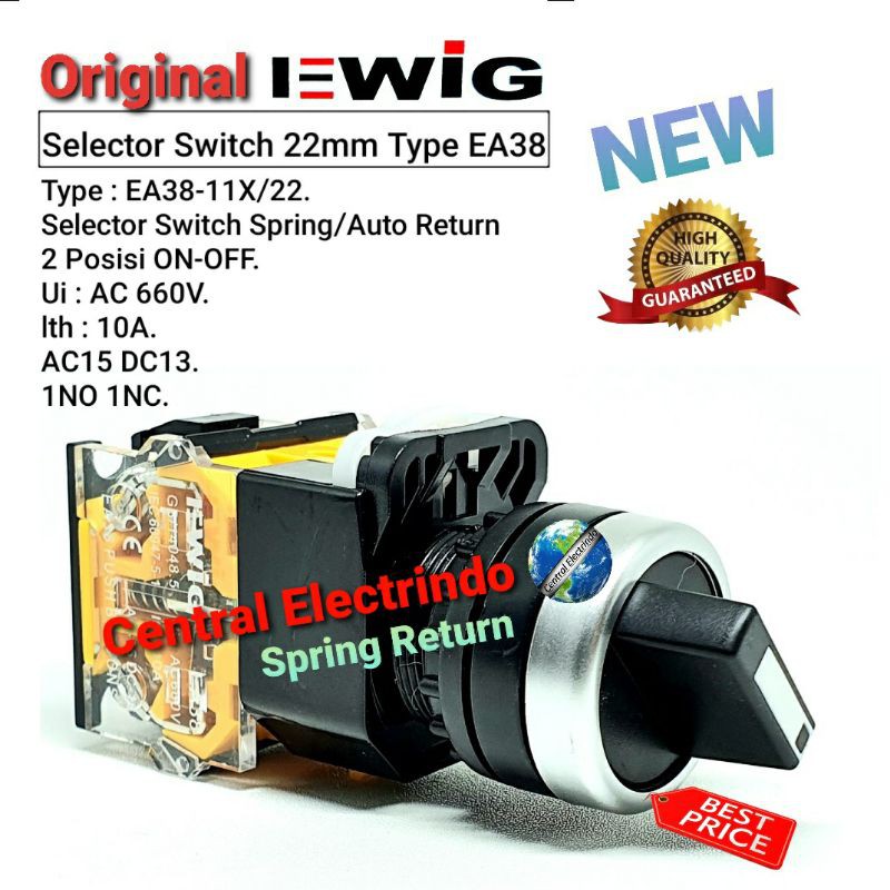 Selector Switch EWIG 22mm Spring Return EA38-11X/22 2Posisi ON-OFF.