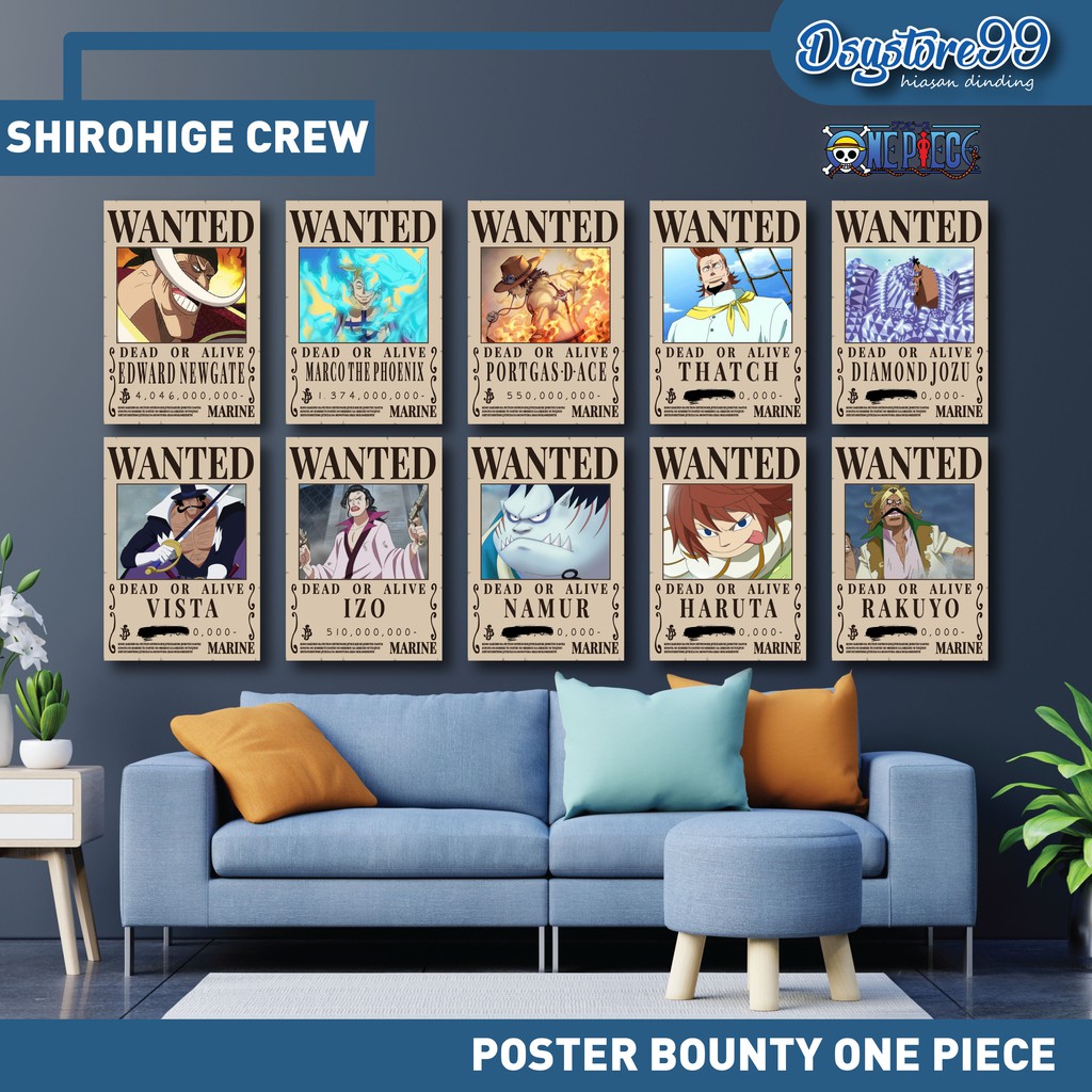 Poster Bounty One Piece 1SET KRU ISI 10PCS SIZE A4-SHIROHIGE PIRATE