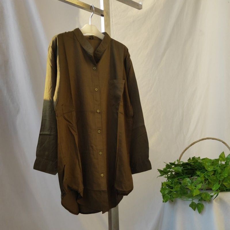 Kemeja Wanita Oversize Rayon Twill Premium Jumbo dan Standar-KS Rayon Twill Army