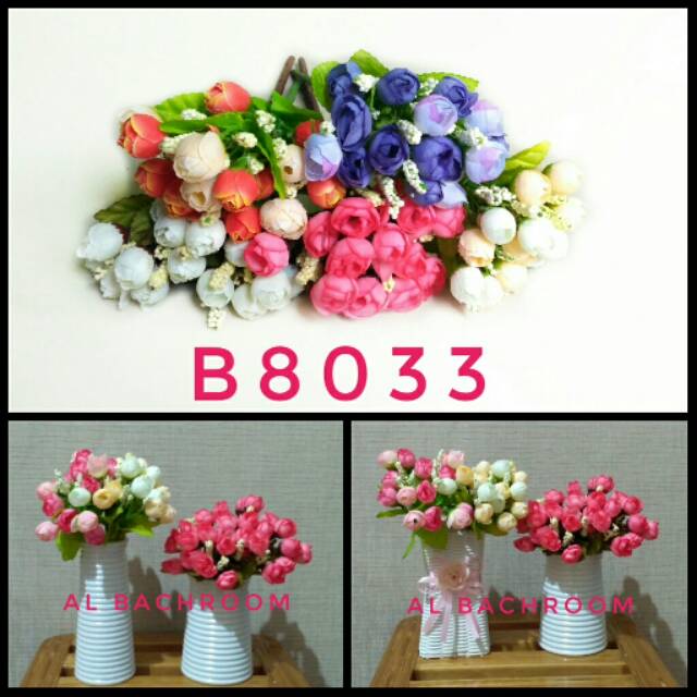 BUNGA PLASTIK MAWAR KUNCUP HIAS ARTIFICIAL B8033 DEKORASI BUNGA ARTIFICIAL  MURAH IMPORT ROSE MINI