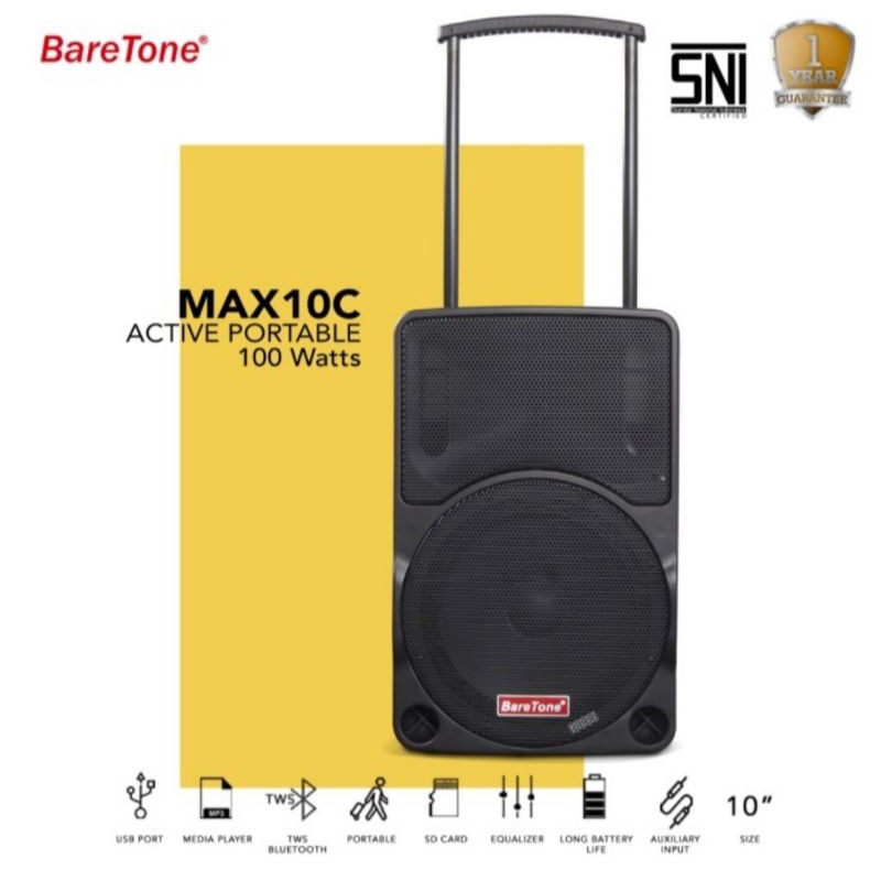 SPEAKER PORTABLE AKTIF WIRELESS MEETING BARETONE 10 INCH MAX 10C BLUETOOTH ORIGINAL