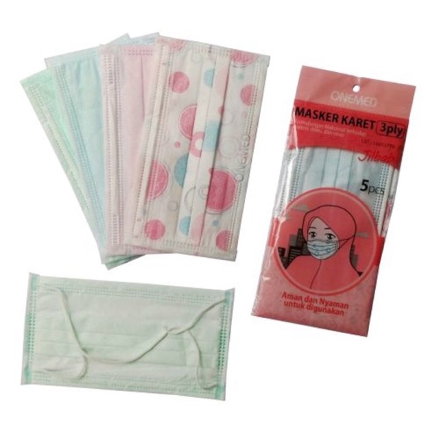 Masker Hijab Masker Jilbab Warna 3ply OneMed Isi 5pcs